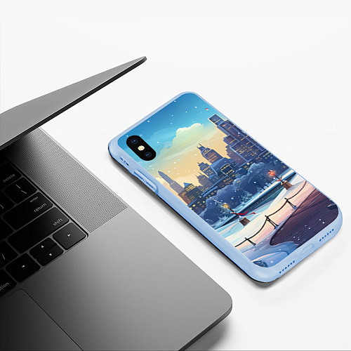 Чехол iPhone XS Max матовый Зимний большой город / 3D-Голубой – фото 3