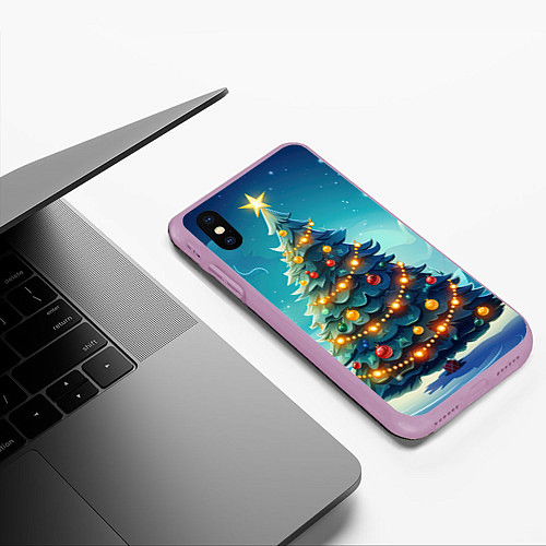 Чехол iPhone XS Max матовый Новогодняя елка / 3D-Сиреневый – фото 3