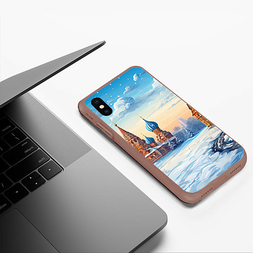 Чехол iPhone XS Max матовый Российская зима / 3D-Коричневый – фото 3