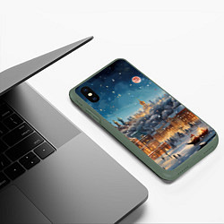 Чехол iPhone XS Max матовый Ночной новогодний город, цвет: 3D-темно-зеленый — фото 2