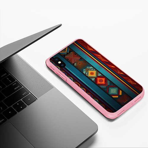 Чехол iPhone XS Max матовый Этнический орнамент в вертикальную полоску / 3D-Баблгам – фото 3