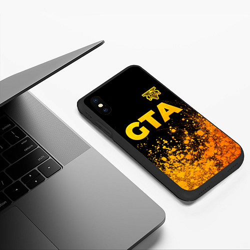 Чехол iPhone XS Max матовый GTA - gold gradient посередине / 3D-Черный – фото 3