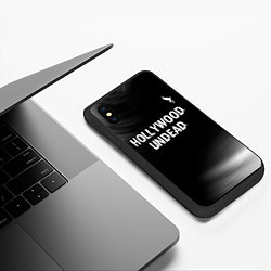 Чехол iPhone XS Max матовый Hollywood Undead glitch на темном фоне посередине, цвет: 3D-черный — фото 2