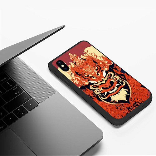 Чехол iPhone XS Max матовый Баронг индонезийские узоры / 3D-Черный – фото 3