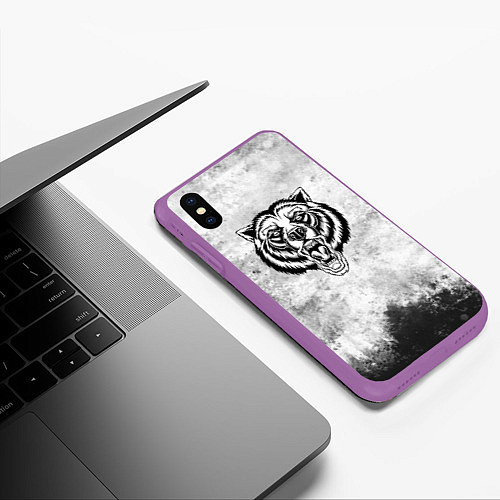 Чехол iPhone XS Max матовый Texture - медведь в ярости / 3D-Фиолетовый – фото 3
