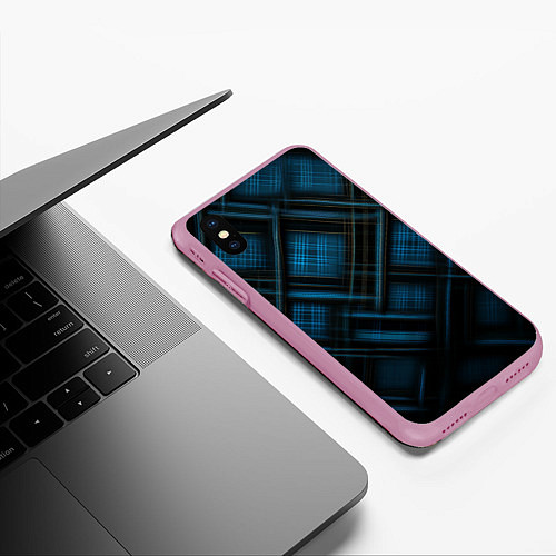 Чехол iPhone XS Max матовый Тёмно-синяя шотландская клетка / 3D-Розовый – фото 3