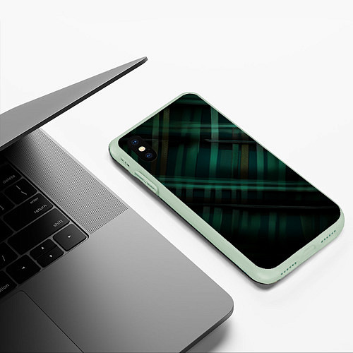 Чехол iPhone XS Max матовый Тёмно-зелёная шотландская клетка / 3D-Салатовый – фото 3