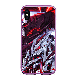 Чехол iPhone XS Max матовый Красный кибер скелет, цвет: 3D-фиолетовый