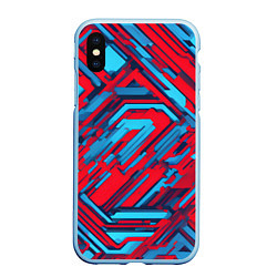 Чехол iPhone XS Max матовый Киберпанк полосы красные и синие, цвет: 3D-голубой