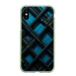 Чехол iPhone XS Max матовый Тёмно-синяя диагональная клетка, цвет: 3D-салатовый