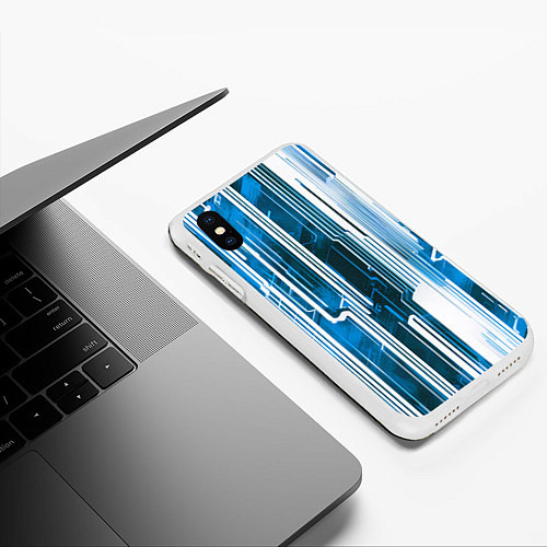 Чехол iPhone XS Max матовый Киберпанк полосы белый и синий / 3D-Белый – фото 3