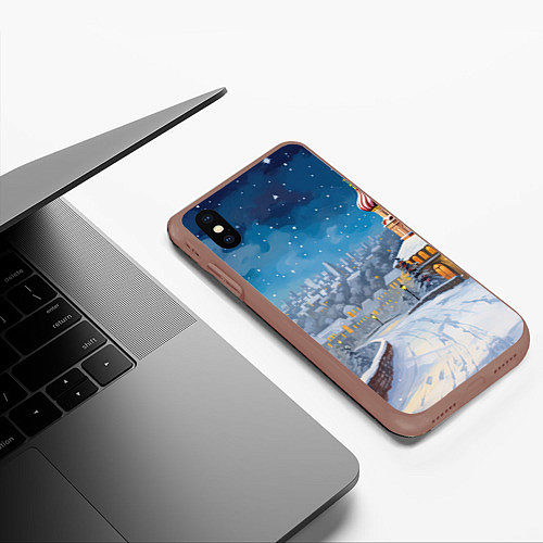 Чехол iPhone XS Max матовый Москва новый год / 3D-Коричневый – фото 3