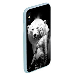 Чехол iPhone XS Max матовый Блондинка с большим белым медведем, цвет: 3D-голубой — фото 2