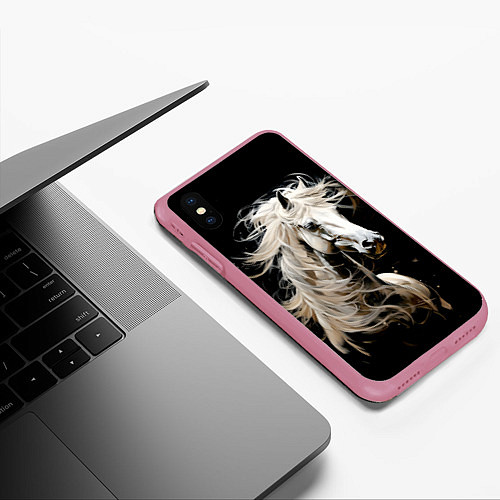 Чехол iPhone XS Max матовый Лошадь белая в ночи / 3D-Малиновый – фото 3