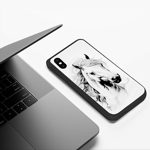 Чехол iPhone XS Max матовый Лошадь белая на ветру / 3D-Черный – фото 3
