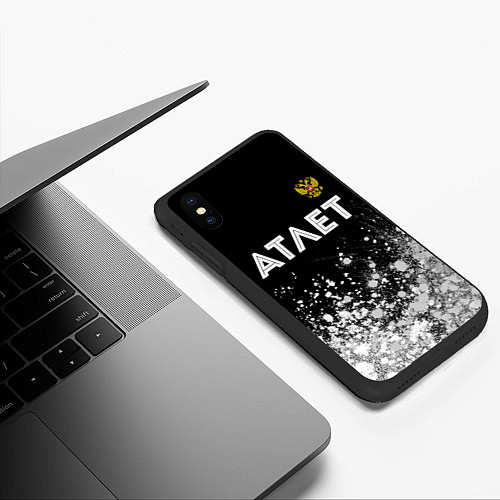 Чехол iPhone XS Max матовый Атлет из России и герб РФ посередине / 3D-Черный – фото 3