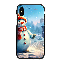 Чехол iPhone XS Max матовый Снеговик новогодний, цвет: 3D-черный
