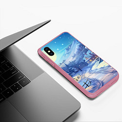 Чехол iPhone XS Max матовый Зимняя новогодняя деревня, цвет: 3D-малиновый — фото 2