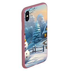 Чехол iPhone XS Max матовый Новый год и снеговик, цвет: 3D-малиновый — фото 2