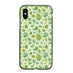 Чехол iPhone XS Max матовый Акварельные листья с узором, цвет: 3D-темно-зеленый