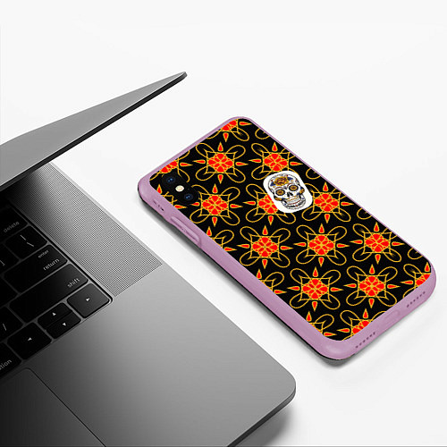 Чехол iPhone XS Max матовый Радужный цветочный череп / 3D-Сиреневый – фото 3