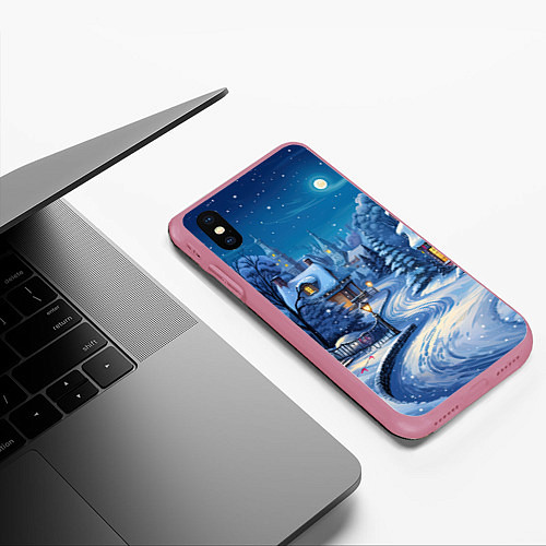 Чехол iPhone XS Max матовый Зимнее предновогоднее настроение / 3D-Малиновый – фото 3