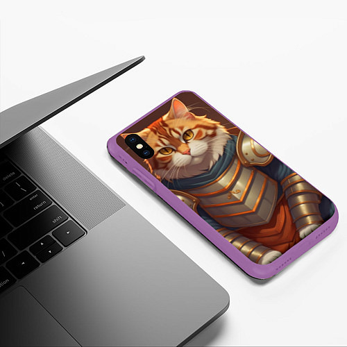 Чехол iPhone XS Max матовый Кот рыцарь от ai / 3D-Фиолетовый – фото 3