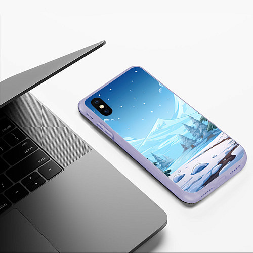 Чехол iPhone XS Max матовый Новогодний пейзаж с елками / 3D-Светло-сиреневый – фото 3