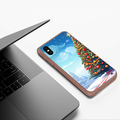 Чехол iPhone XS Max матовый Большая новогодняя елка / 3D-Коричневый – фото 3