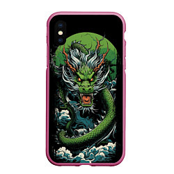 Чехол iPhone XS Max матовый Зеленый дракон символ 2024, цвет: 3D-малиновый