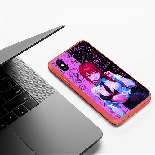 Чехол iPhone XS Max матовый Неоновая Макима / 3D-Красный – фото 3