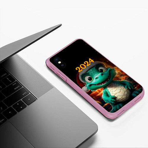 Чехол iPhone XS Max матовый Зеленый дракон 2024 / 3D-Розовый – фото 3