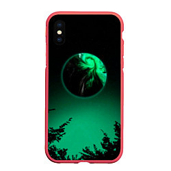 Чехол iPhone XS Max матовый Неоновая зеленая луна, цвет: 3D-красный