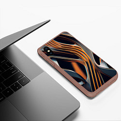 Чехол iPhone XS Max матовый Слияние красок оранжевого и чёрного абстракция, цвет: 3D-коричневый — фото 2