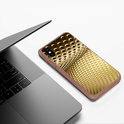 Чехол iPhone XS Max матовый Золотая сетка абстракция / 3D-Коричневый – фото 3