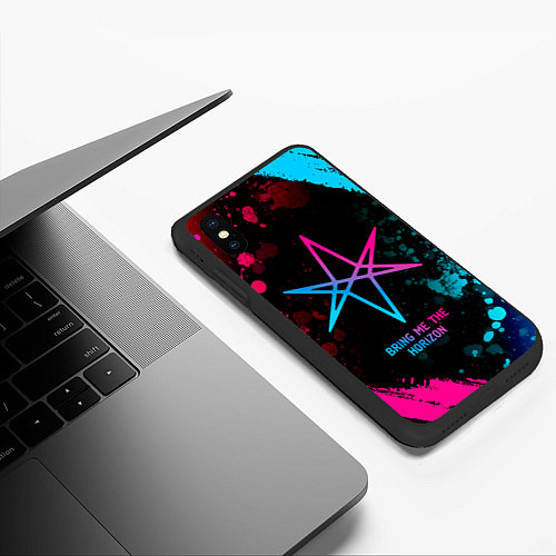 Чехол iPhone XS Max матовый Bring Me the Horizon - neon gradient / 3D-Черный – фото 3