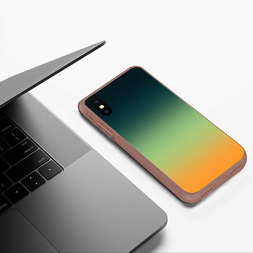 Чехол iPhone XS Max матовый Темно-зеленый и желтый градиент / 3D-Коричневый – фото 3
