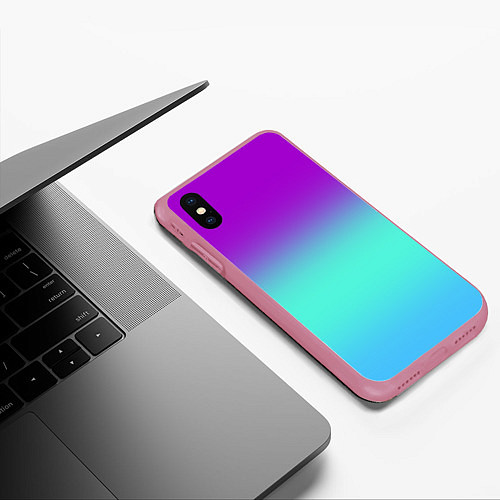 Чехол iPhone XS Max матовый Фиолетовый бирюзовый голубой неоновый градиент / 3D-Малиновый – фото 3