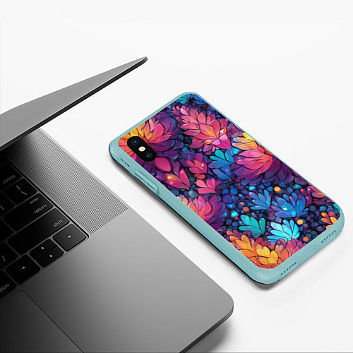 Чехол iPhone XS Max матовый Растительный абстрактный узор / 3D-Мятный – фото 3