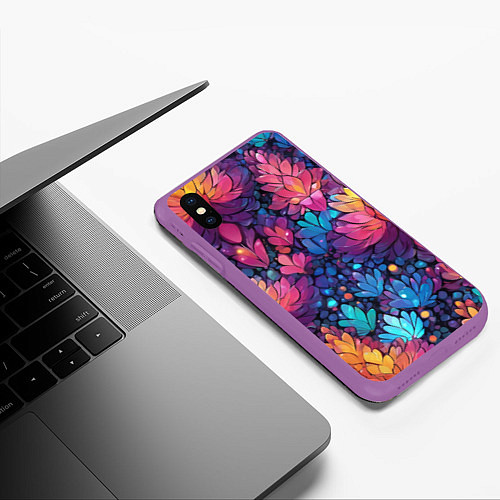 Чехол iPhone XS Max матовый Растительный абстрактный узор / 3D-Фиолетовый – фото 3