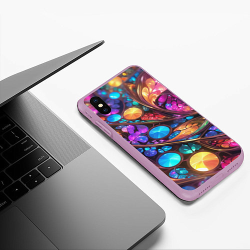 Чехол iPhone XS Max матовый Яркий абстрактный фрактальный узор / 3D-Сиреневый – фото 3