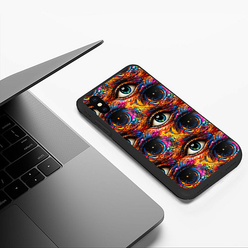 Чехол iPhone XS Max матовый Глаза рисунок паттерн / 3D-Черный – фото 3