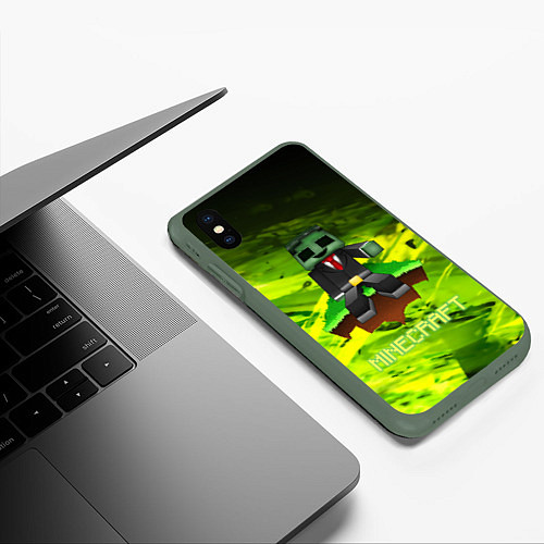 Чехол iPhone XS Max матовый Крипер майнкрафт гейм / 3D-Темно-зеленый – фото 3