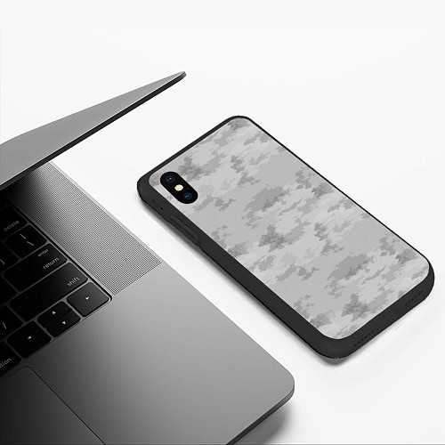Чехол iPhone XS Max матовый Светло-серый пятнистый паттерн / 3D-Черный – фото 3