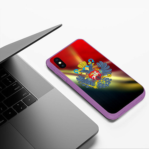 Чехол iPhone XS Max матовый Герб РФ патриот / 3D-Фиолетовый – фото 3