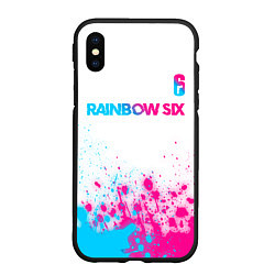 Чехол iPhone XS Max матовый Rainbow Six neon gradient style посередине