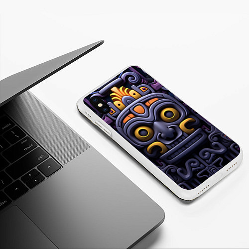 Чехол iPhone XS Max матовый Орнамент в стиле ацтеков / 3D-Белый – фото 3