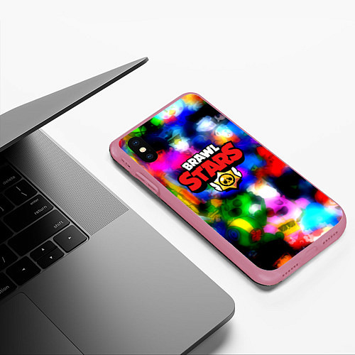 Чехол iPhone XS Max матовый Brawl stars все персонажи бравлеры / 3D-Малиновый – фото 3