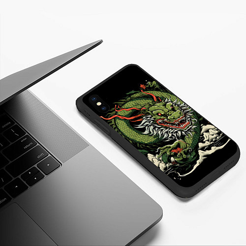 Чехол iPhone XS Max матовый Символ года зеленый дракон / 3D-Черный – фото 3