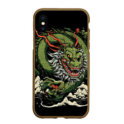 Чехол iPhone XS Max матовый Символ года зеленый дракон, цвет: 3D-коричневый